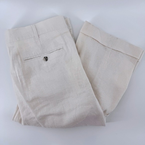 Alan Flusser Other - Alan Flusser Men 36x31.5 Pleated Linen Blend Trousers Ivory Cream Cuffed Pants